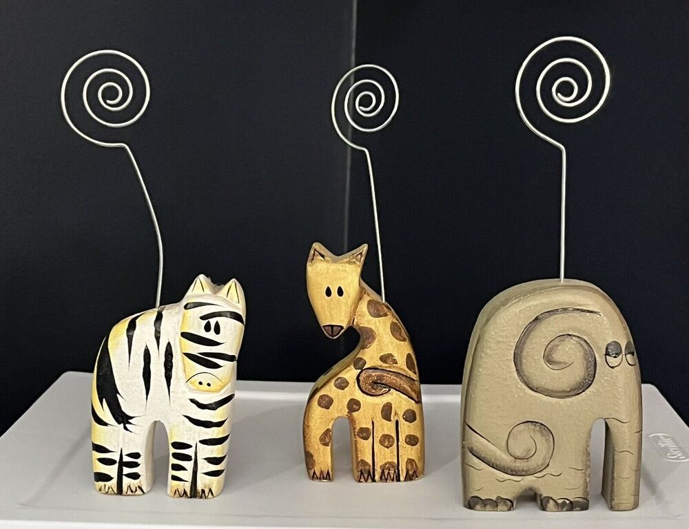 Set of 3 Pier 1 Safari Animals Photo Mail Reminder Holders Baby Nursery Zebra
